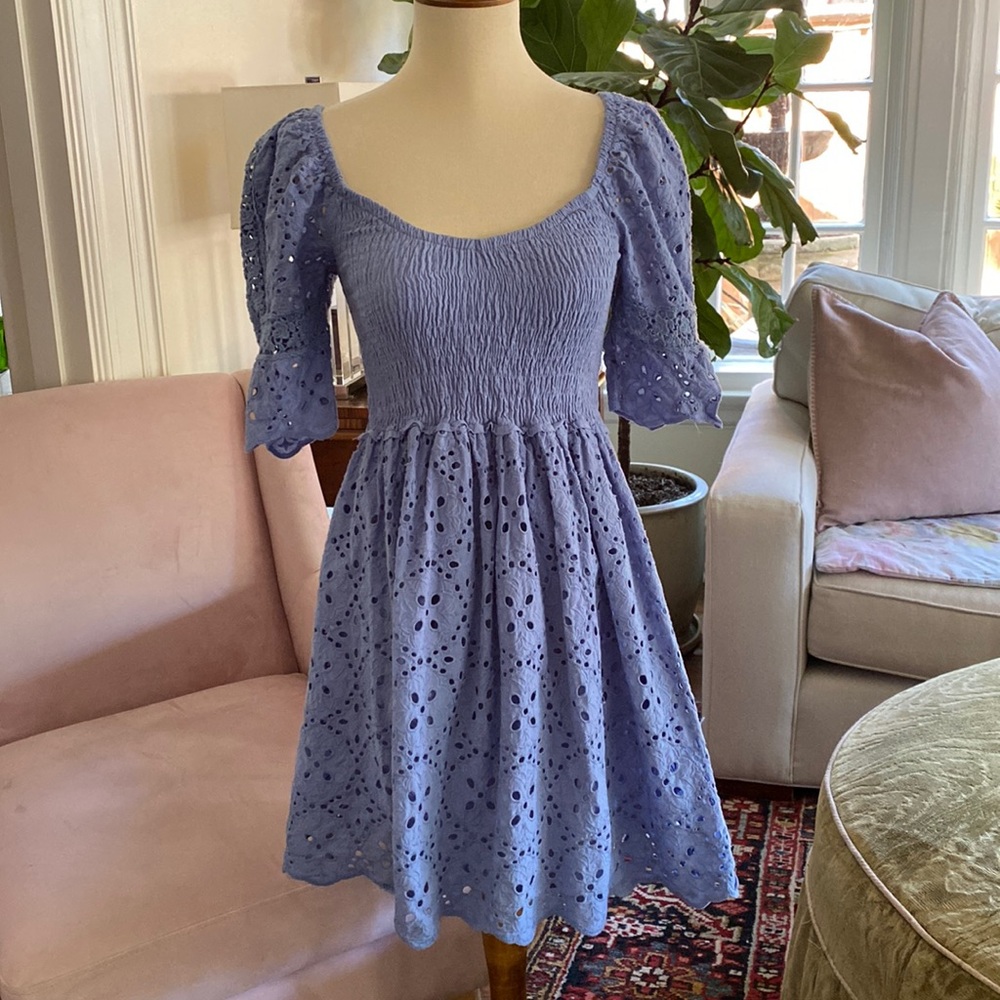 Betsey Johnson Baby Blue Smocked Eyelet Dress